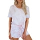 thumbnail image 1 of Conjunto de pijama de 2 piezas con estampado tie dye y volantes cortos para mujer, top de manga corta y pantalones cortos, ropa de dormir, 1 of 4