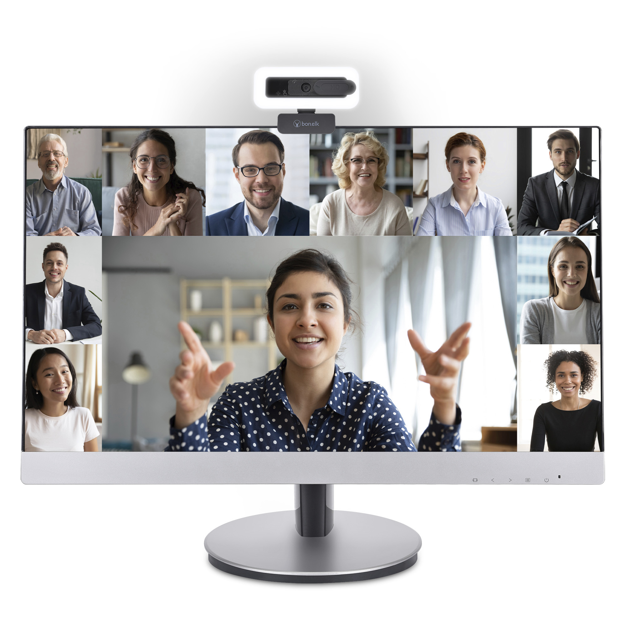 BonElk USB Webcam Pro with LED 1080p Auto-Focus compatible with Windows, Mac, Android