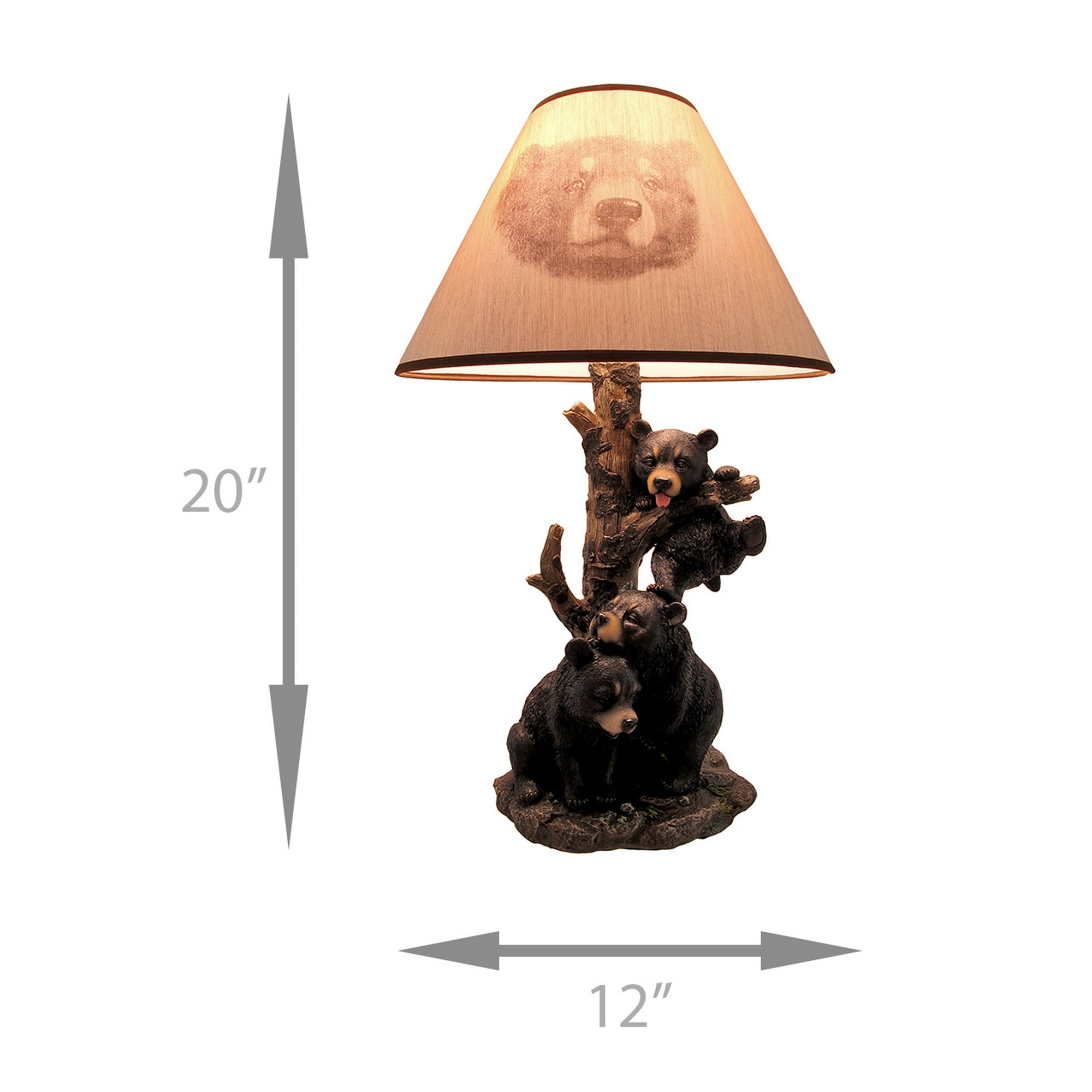 Black Bear Family Table Lamp W Tree Bark Print Shade