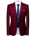 thumbnail image 2 of Trajes de esmoquin para hombre, 3 piezas, corte ajustado, traje informal, chaqueta, dos botones, boda, baile de graduación, chaquetas, chaleco y pantalones (rojo vino, L) JAMW Sencillez, 2 of 5