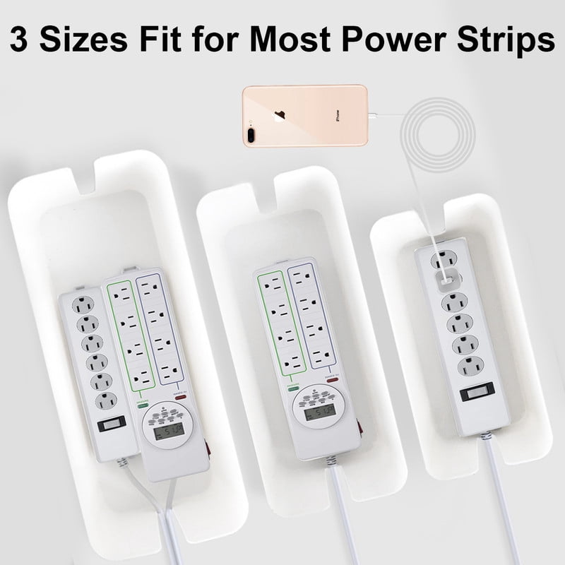 Whole Sale Direct 3-Size Cable Hider Box Set - Universal Surge Protector Cover with Ventilation Slots, 10 Cable Ties & 4 Clips for Home/Office (White)