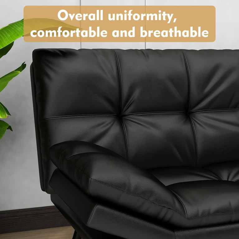 Modern Sofa Convertible Memory Foam Futon Sofa Bed with Adjustable Armrests and Backrest Black