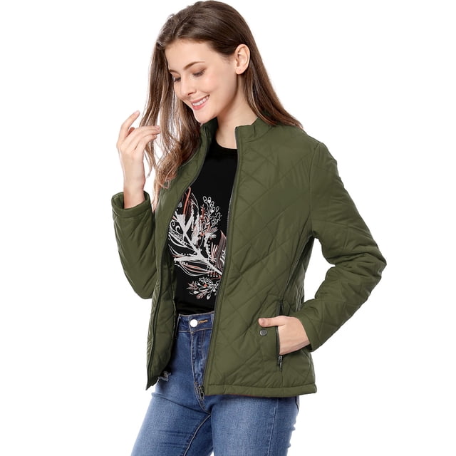 INSPIRE CHIC Women's Stand Collar Zip Up Lightweight Quilted Jacket