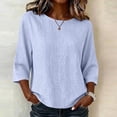 thumbnail image 4 of FAIWAD Striped Shirt Women 3/4 Sleeve Crew Neck Linen Shirts Casual Boho Beach Vacation Blouses, 4 of 7