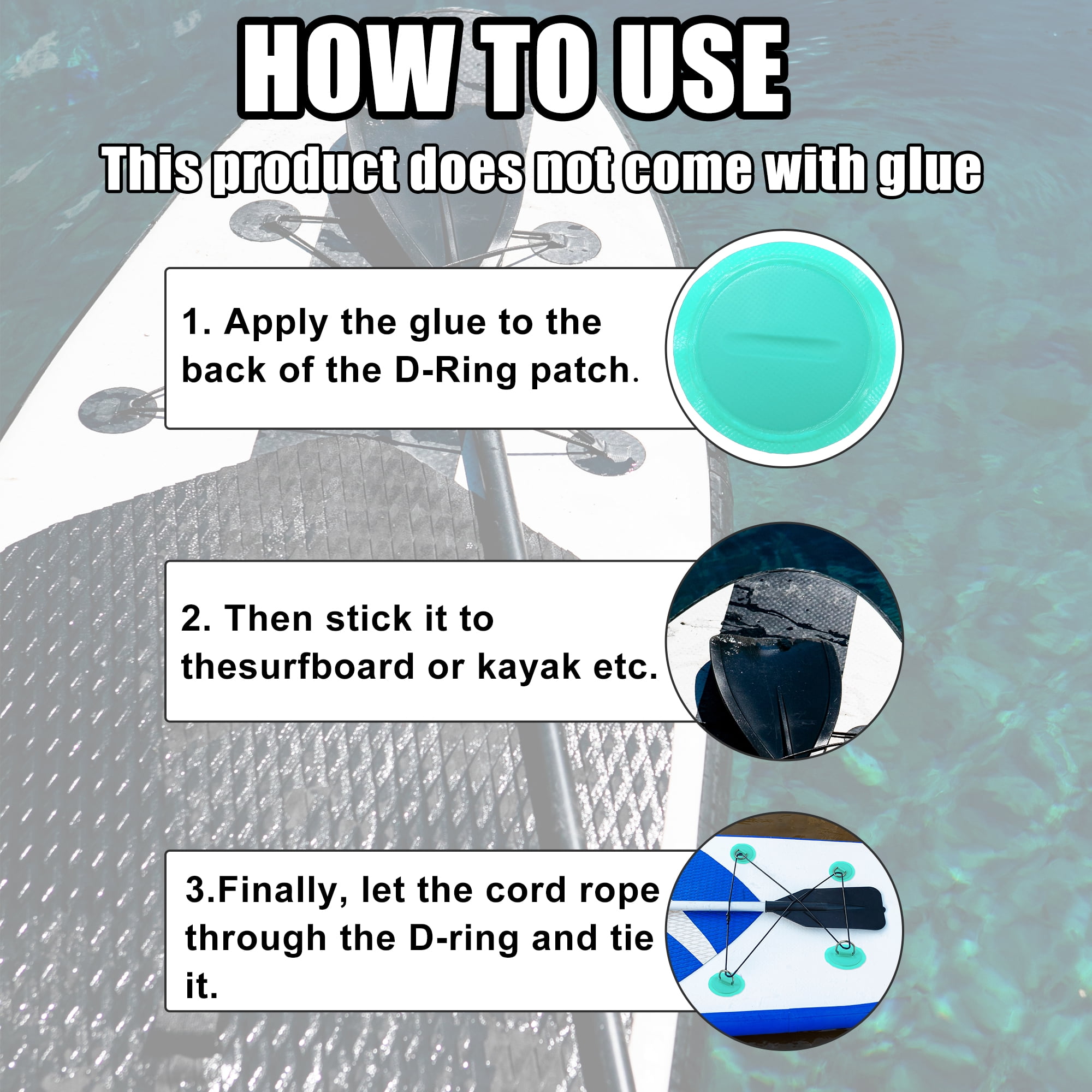 6pcs 8cm Green D Ring Patch Stainless Steel Round Shape D Ring Pad Set for Inflatable Boat Kayak with Hooks Handle