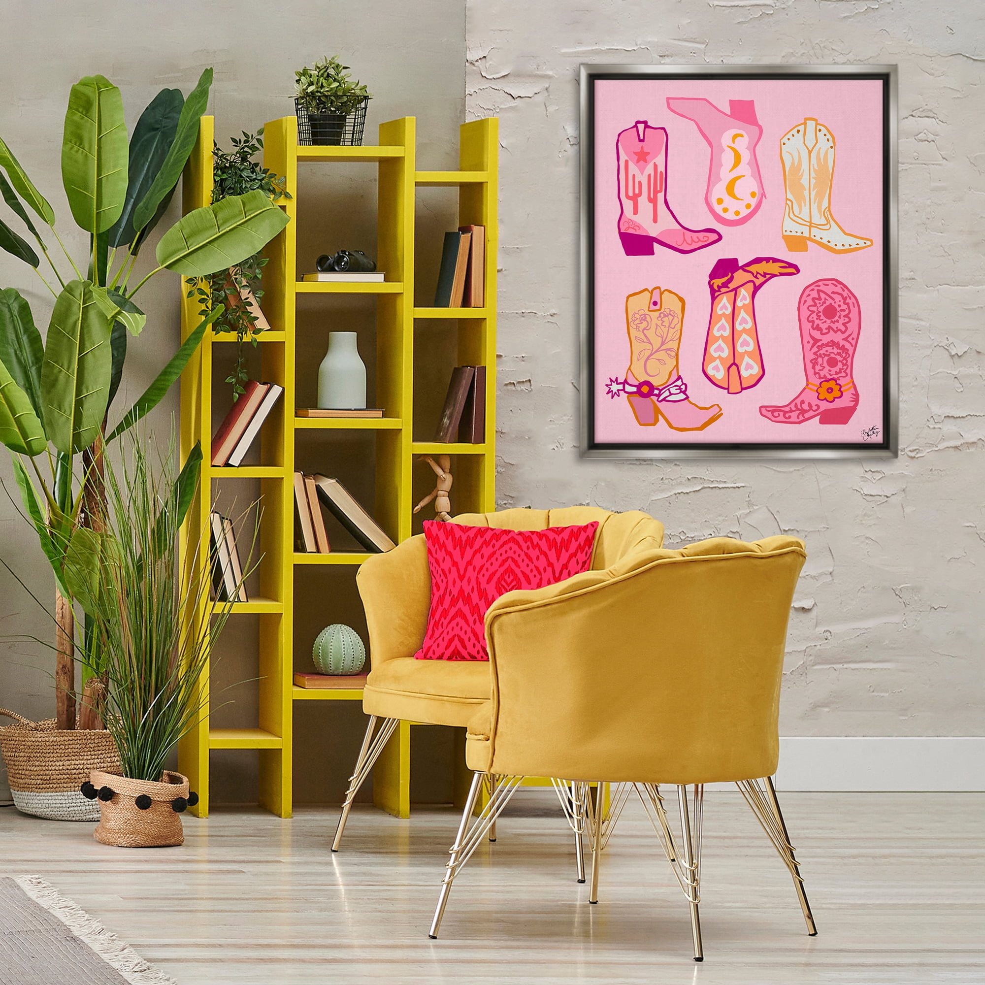 Stupell Industries Cowgirl Boot Designs Fashion Painting Gray Floater Framed Canvas Art Print Wall Art, 25 x 31