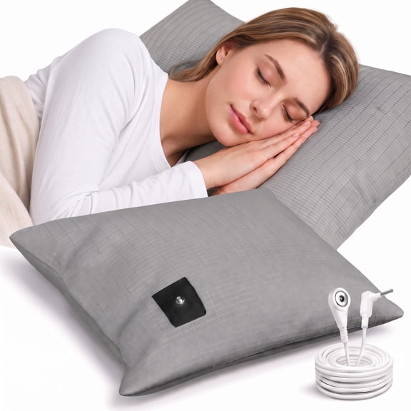 Grounding Pillowcase, 90% Organic Cotton and 10% Silver Fiber Grounding Pillow Case with 15ft Grounding Cord, Gray Sleep Pillow 20x30 inch for Improve Sleep Improving Energy