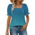 thumbnail image 2 of ZQGJB Womens Summer Ombre Tops Loose Fit Square Neck Dressy Casual Ruffle Trim Sleeve Cute T Shirts Trendy 2025 Outfit Clothes Sky Blue XXL, 2 of 7