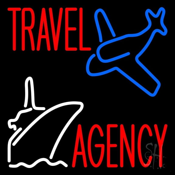 Travel Agency With Logo LED Neon Sign 16 x 16 - inches, Black Square Cut Acrylic Backing, with Dimmer - Bright and Premium built indoor LED Neon Sign for Décor, Travel agency, Storefront.