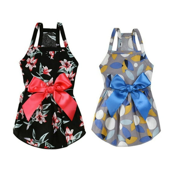2 Pieces Dog Dress Girl Bowknot Floral Dress Cute Rosette Dog Sundress Dog Princess Dresses for Small Pet Puppy Dogs and Cats (Flower Pattern,L)