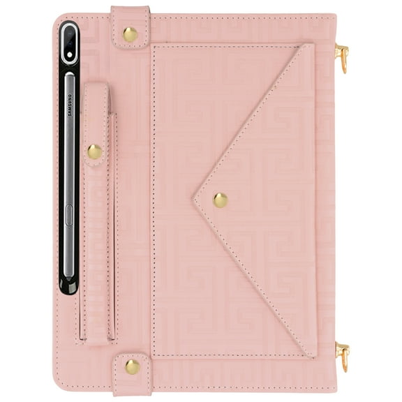 Dteck Handbag Case for Samsung Galaxy Tab S9 FE 12.4 inch X610/X616B,Magnetic Leather Crossbody Folio Stand Wallet Case with Pencil Holder, Card Slots, Hand Strap, Shoulder Strap,Pink