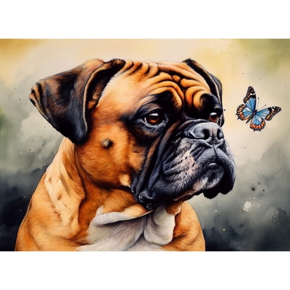 Boxer Dog and Butterfly 5D Diamond Art Painting by Number Kits for Adults DIY Paint with Round Full Drill Diamond Gems Painting Art Craft for Home Wall Decor 11.8x15.8in
