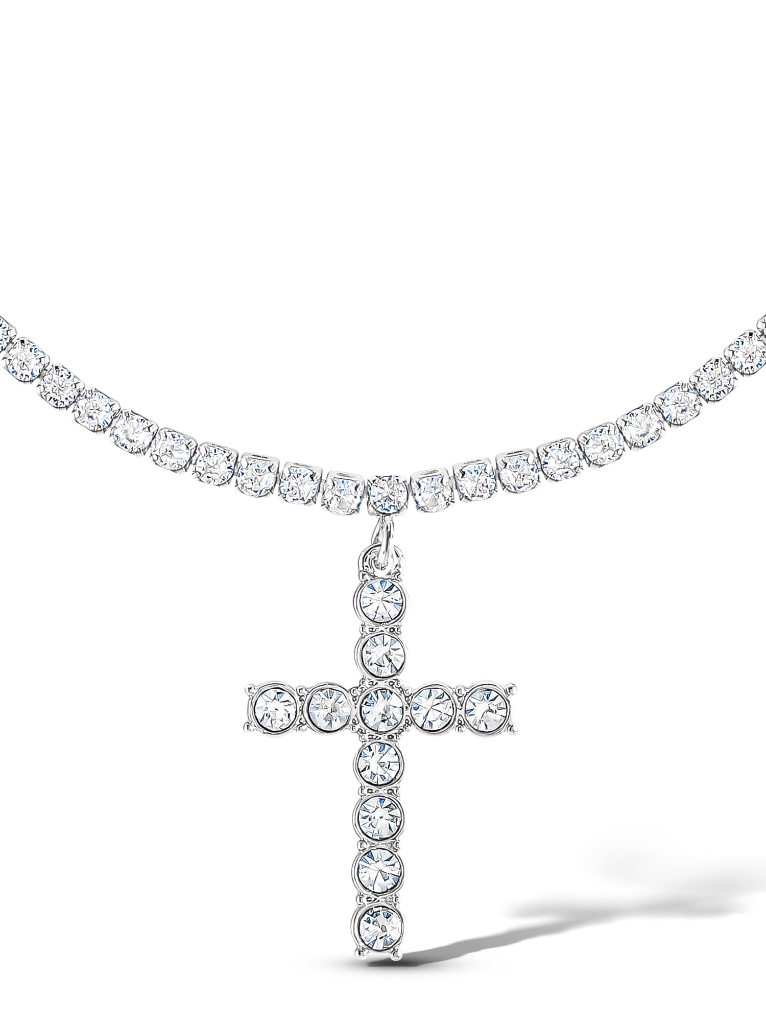 Jessica Simpson Women's Pave Cubic Zirconia Cross Necklace, 15