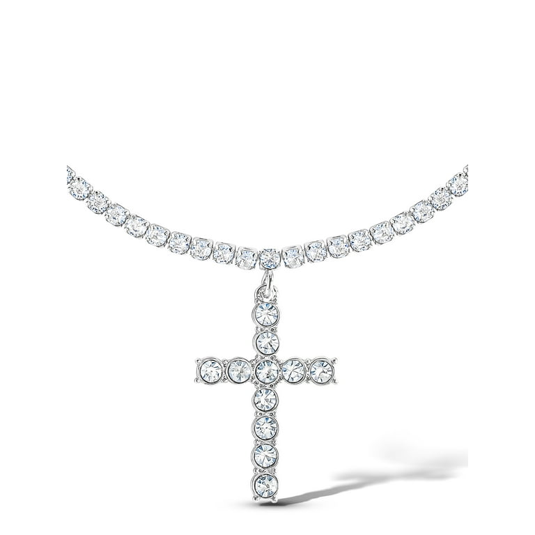 Jessica Simpson Women's Pave Cubic Zirconia Cross Necklace, 15