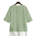 thumbnail image 6 of Puyaiuu Women's Cotton Linen V-Neck Blouse Basic Style Solid Color Loose Button-Down Top with 3/4 Sleeve Tunics Lightweight Loose Casual Summer Tops Gift, 6 of 8