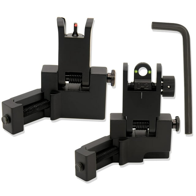 45 Degree Offset Flip Up Iron Sights, Rapid Transition Backup Fiber Optics Iron Sights Low Profile Front and Rear Sights with Red and Green Dots Compatible with Picatinny Weaver Rails
