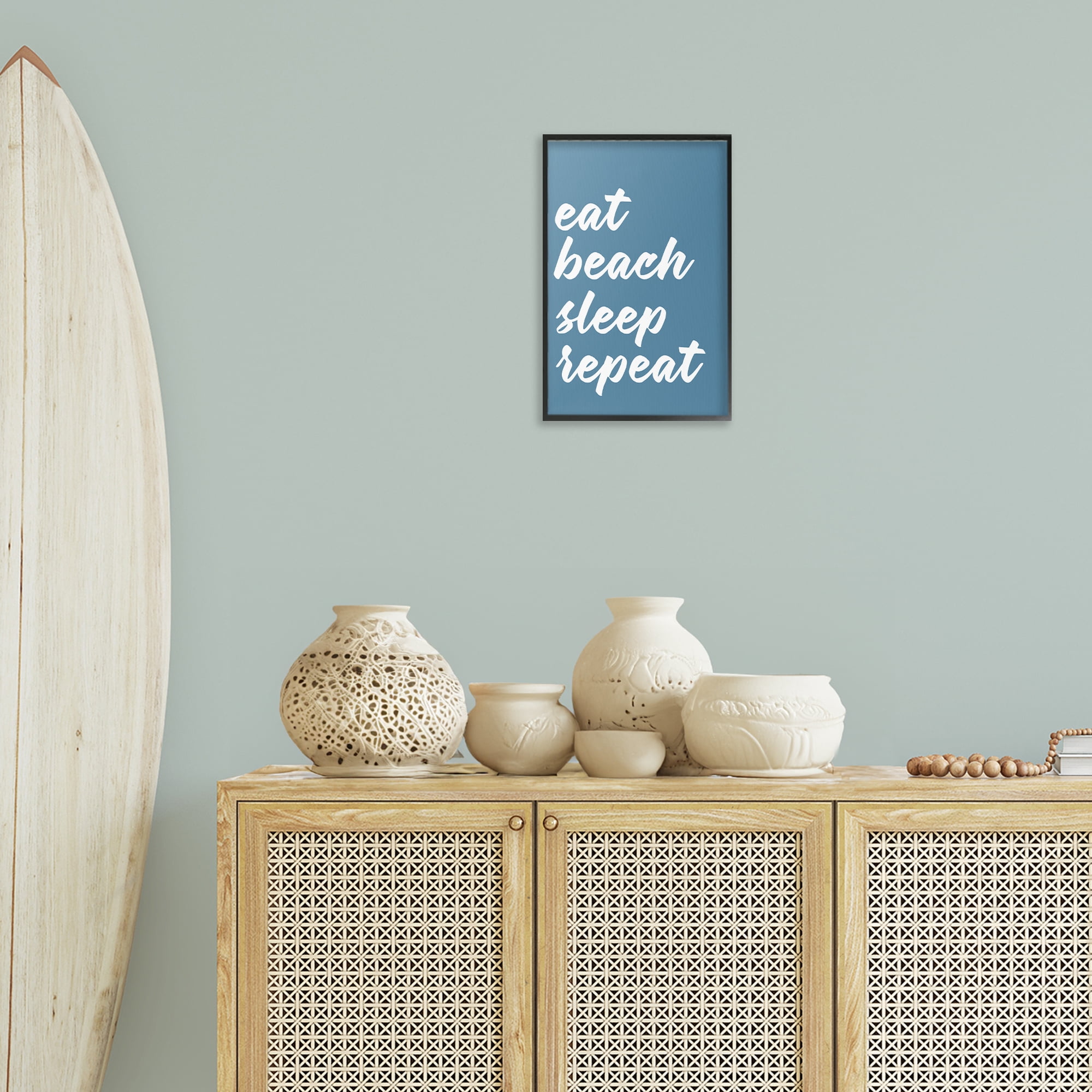 Stupell Industries Beach Repeat List Typography Painting Black Framed Art Print Wall Art, 12 x 18