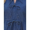 thumbnail image 5 of INSPIRE CHIC Women's Denim Tops Tie Front Puff Sleeve Ruffle Hem Peplum Blouse Jean Shirts S Deep Blue, 5 of 6