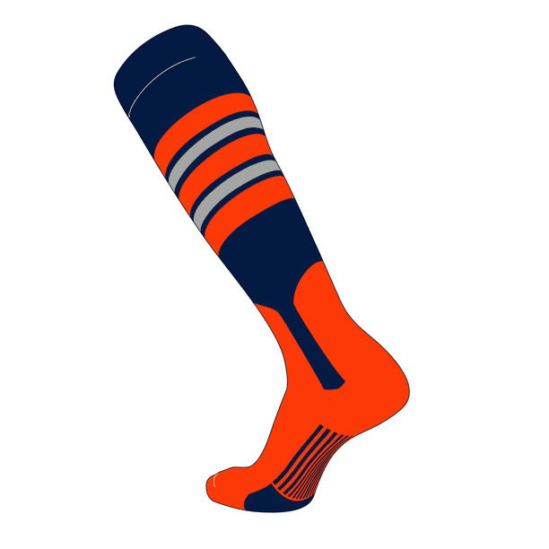 TCK Elite Baseball Knee High Stirrup Socks (F, 7in) Navy, Orange, Grey