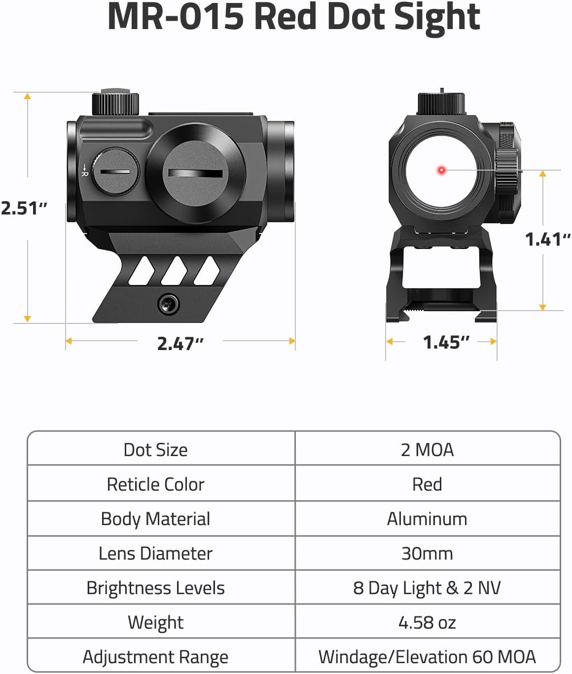 Scope,1x20mm 2 MOA Motion Awake Red Dot with 10 Brightness Settings, IPX7 Waterproof