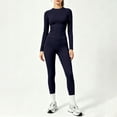 thumbnail image 2 of Women's 2 Piece Yoga Sets Long Sleeve Crew Neck Tee Tummy Control High Waist Athletic Leggings Summer Fall Gym Training Outfits Navy XL, 2 of 6