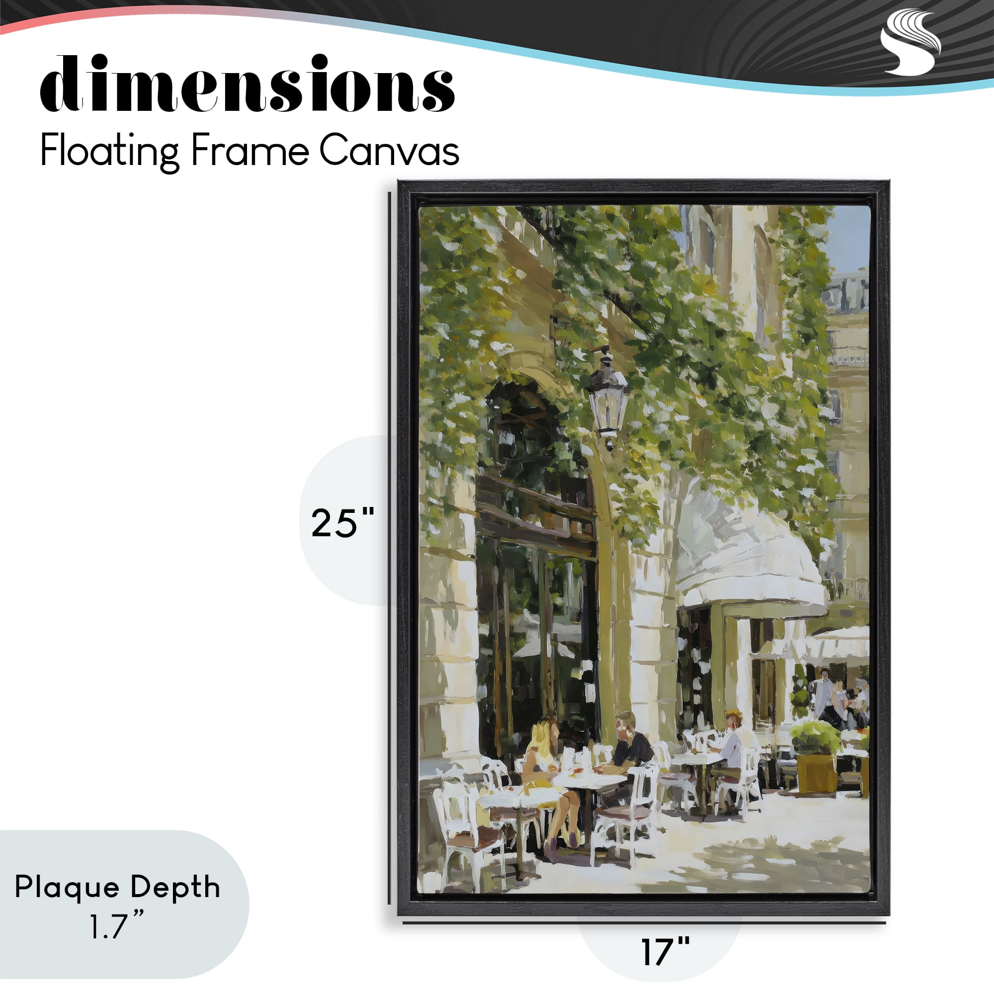 Stupell Industries Sunny Day Cafe Terrace Black Framed Floater Canvas Wall Art, design by Petal Prints Design