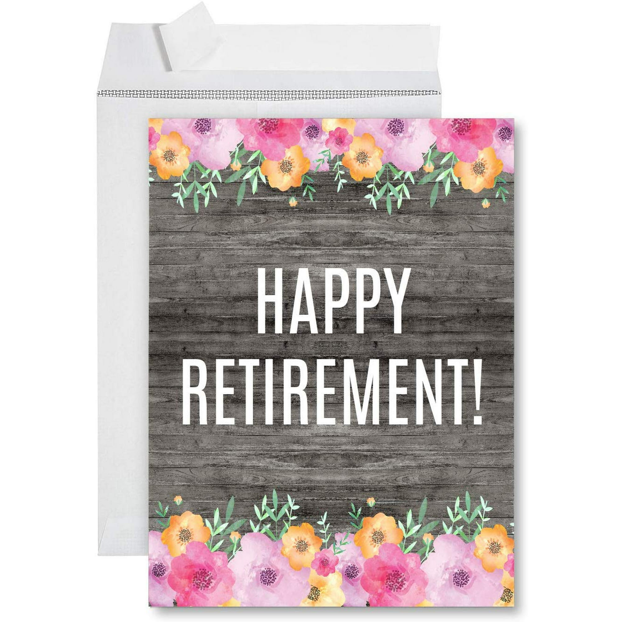 andaz press funny jumbo retirement card with envelope 8.5 x 11 inch,  farewell office, rustic florals happy retirement - walmart