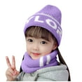 thumbnail image 2 of Dyfzdhu Winter Knitted Fleece Hood Scarf Coif Kid Knit Hat Warm Hats Purple, 2 of 9