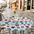 thumbnail image 3 of Paw Print Elastic Fitted Round Table Cover Animal Blue Pink Wood Grain Waterproof Outdoor Tablecloth for Holiday Party, Picnic, Patio & Dining Fits Tables Up to 45"-54", 3 of 8