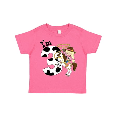 

Inktastic I m Three-cowgirl Riding Horse Birthday Gift Toddler Toddler Girl T-Shirt