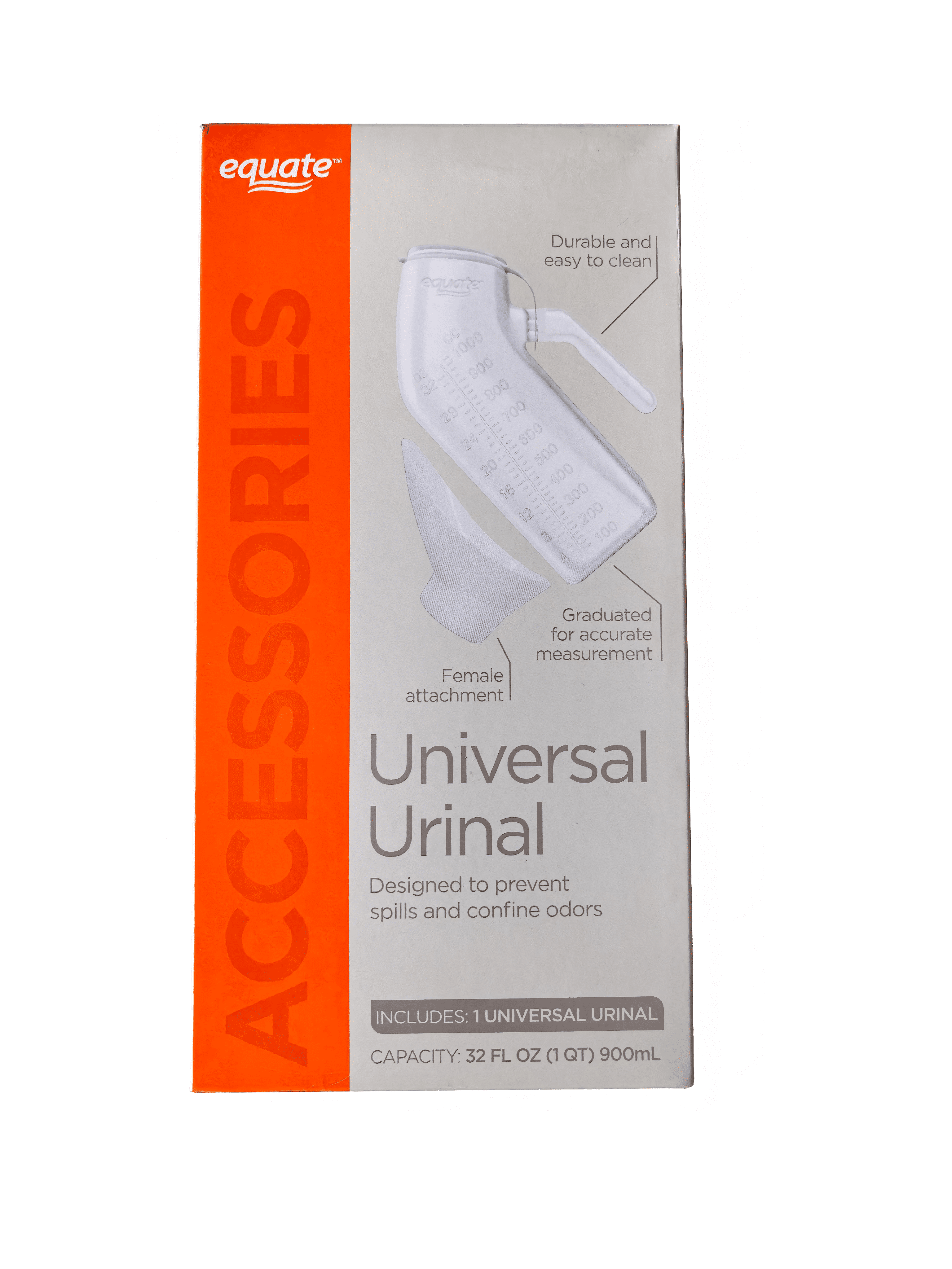 Equate Universal Urinal 32 Fl Oz (1 Qt) 900 ml with Female Attachment