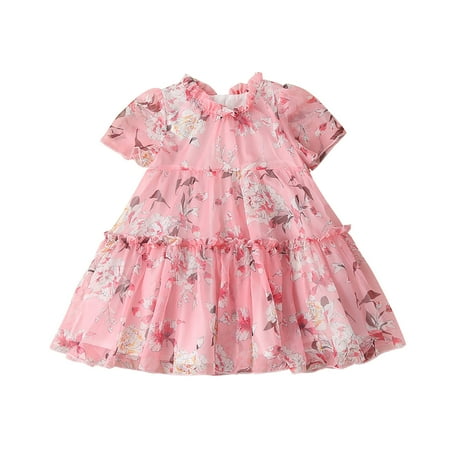 

Toddler Girls Dress Summer Short Sleeve Casual Fashion Floral Printed Lovely Kawaii Style Dress Princess Dress Baby Outwear