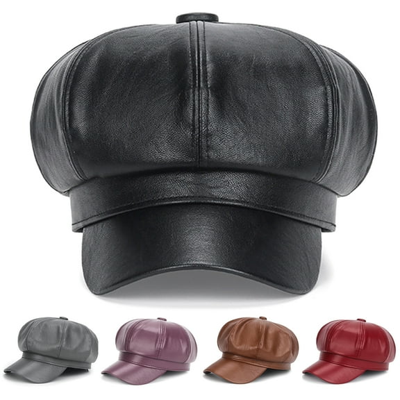 Beret Cap 8 Panels Newsboy Caps for Women, PU Leather Cabbie Painter Hat Gatsby Ivy Beret Cap