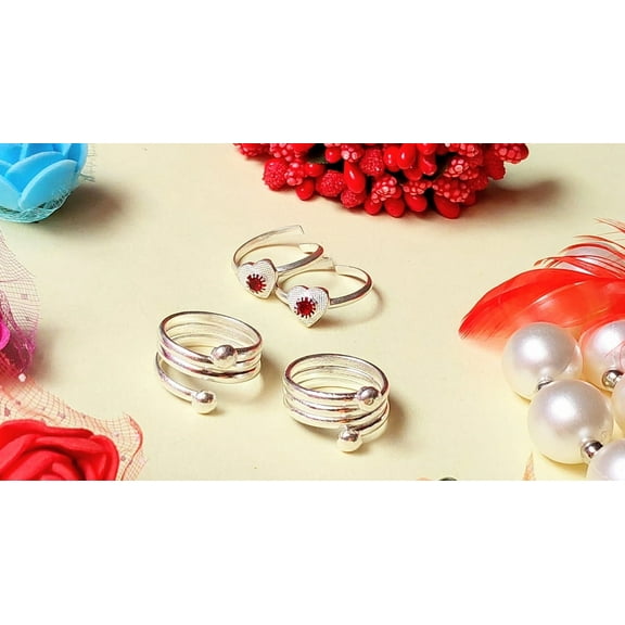 Kamada Creations Ethnic Silver Toe ring Pair Combination