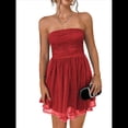 thumbnail image 1 of Vestido de Cóctel de Verano para Mujer: Minivestido de Tubo con Volantes Fruncidos Rojo S, 1 of 10