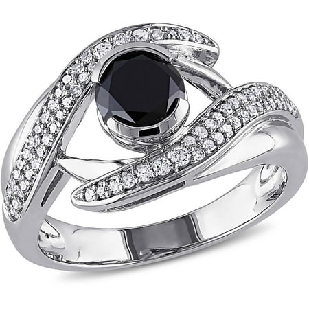 1-1/4 Carat T.W. Black and White Diamond 10kt White Gold Bypass Ring