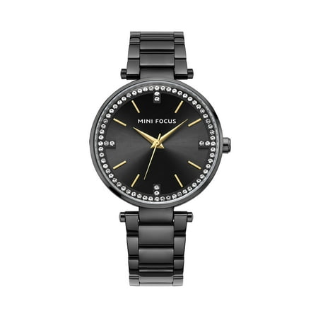 Womens Quartz Watch Black Face Solid Steel Belt Exquisite Dial Style Hour for Friends Lovers Best Holiday Gift