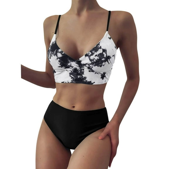 MSJUHEG Tummy Control Bikini for Women,Bikinis Set,Summer Swimsuit,Bikini Tops Full Coverage Bottoms,Bathing Suits,High Cut Swimsuit,2 Piece Bikini Sets Black L