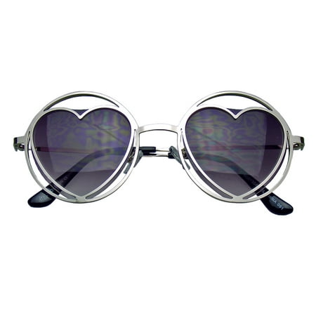 Emblem Eyewear - Womens Round Metal Heart Shape Hippie Circle Sunglasses