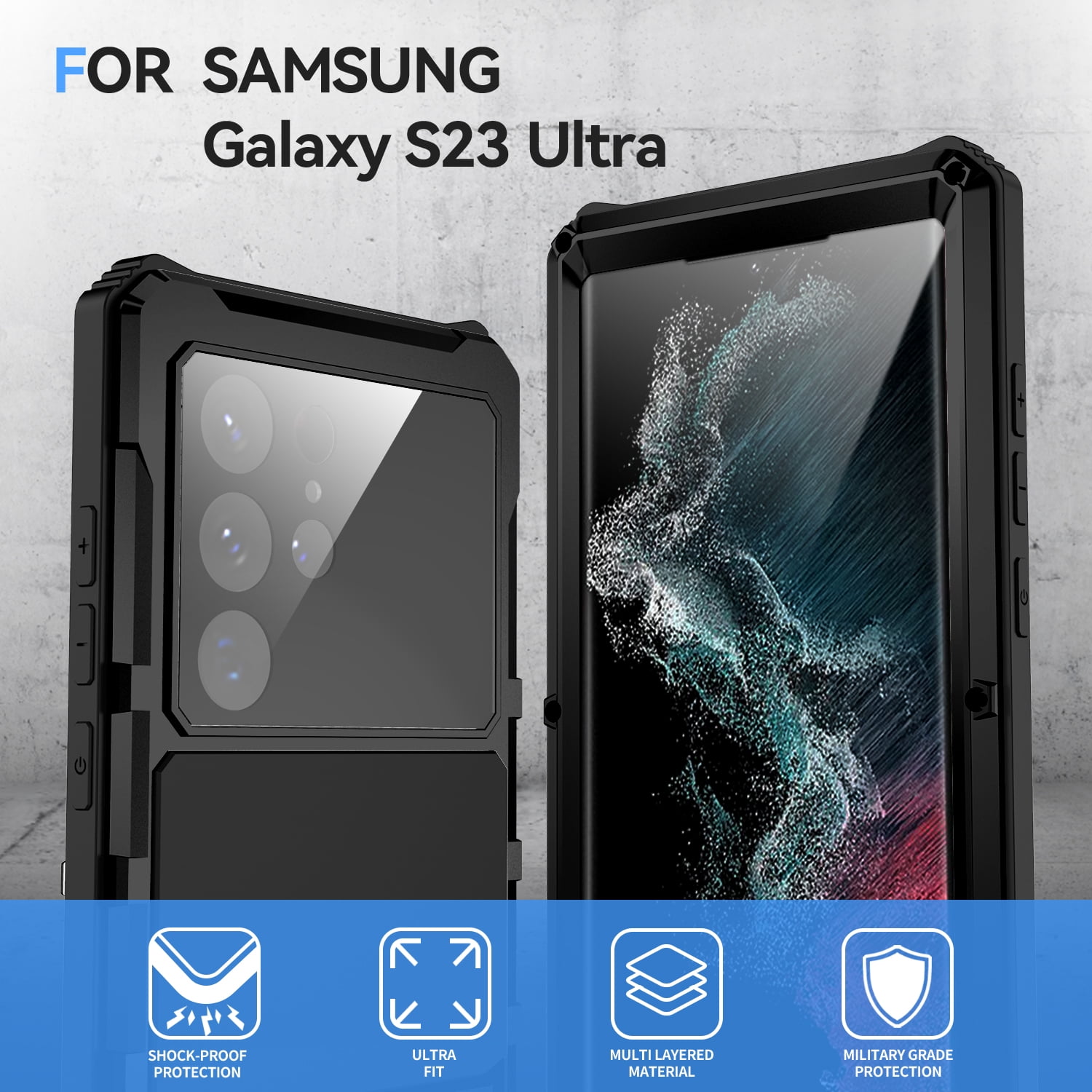TECH CIRCLE Galaxy S23 Ultra Case, Metal Bumper Silicone Built-in Screen Protector Stand dustproof Drop-Proof Heavy Duty Shockproof Rugged Military Cover for Samsung Galaxy S23 Ultra 6.8" 2023, Black