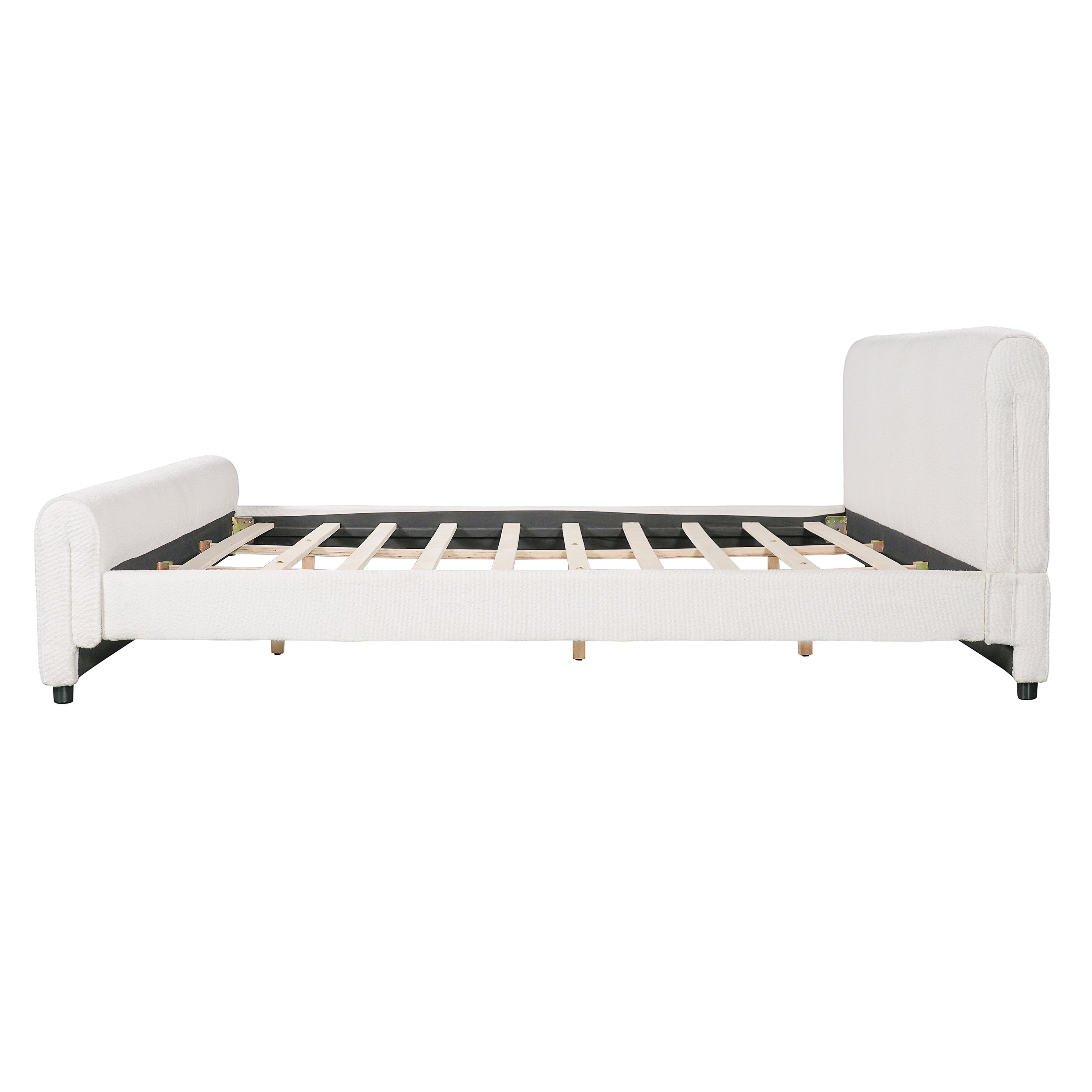 King Bouclé Upholstered Platform Bed with Headboard & Footboard, No Box Spring Needed
