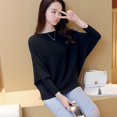 thumbnail image 5 of Suéteres de primavera y otoño para mujer, camisetas de murciélago, prendas de punto de cuello de una línea, jersey de mujer, top holgado de manga larga de color sólido, 5 of 5