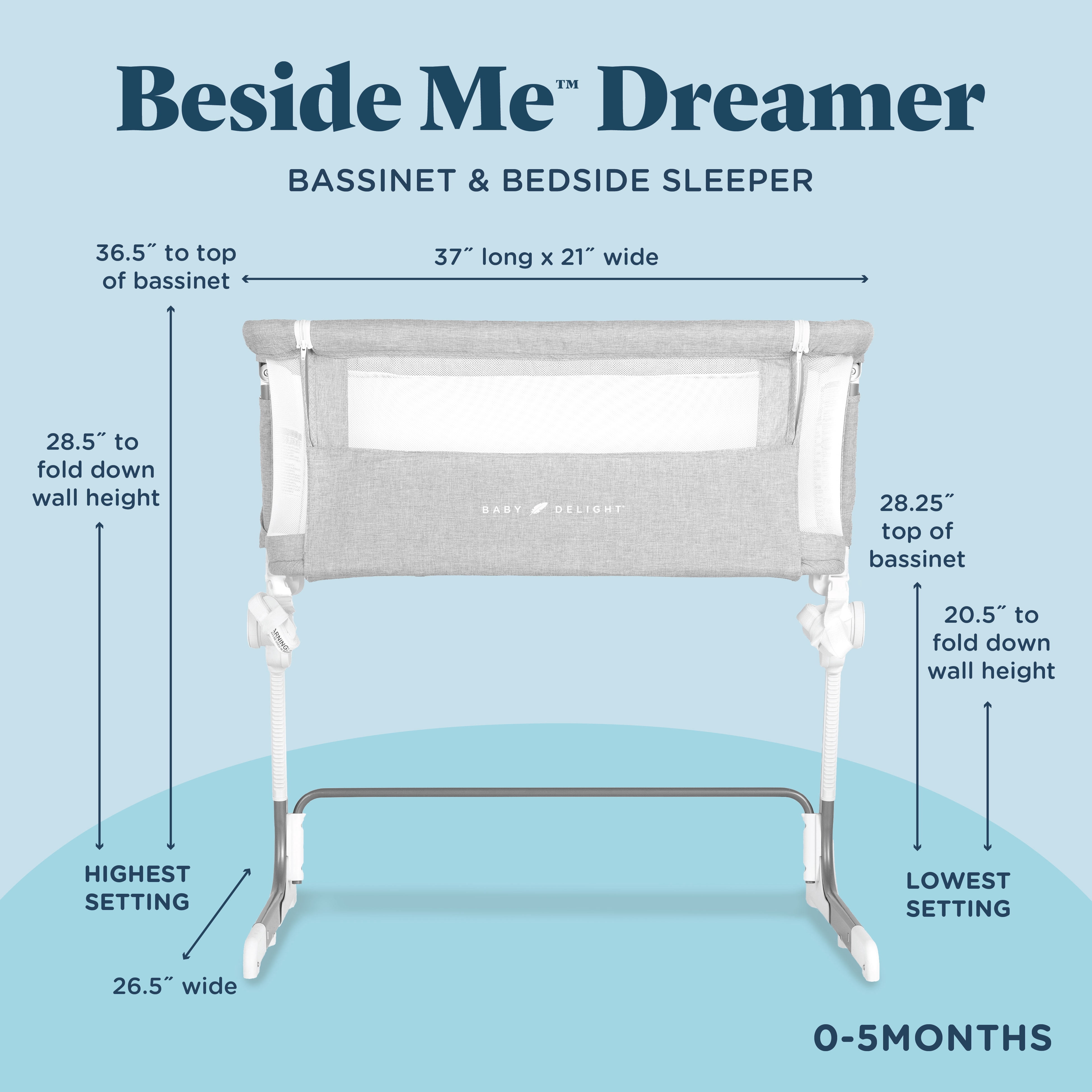 Baby Delight Bedside Me Dreamer Bassinet & Bedside Sleeper for Infants, Pebble Grey