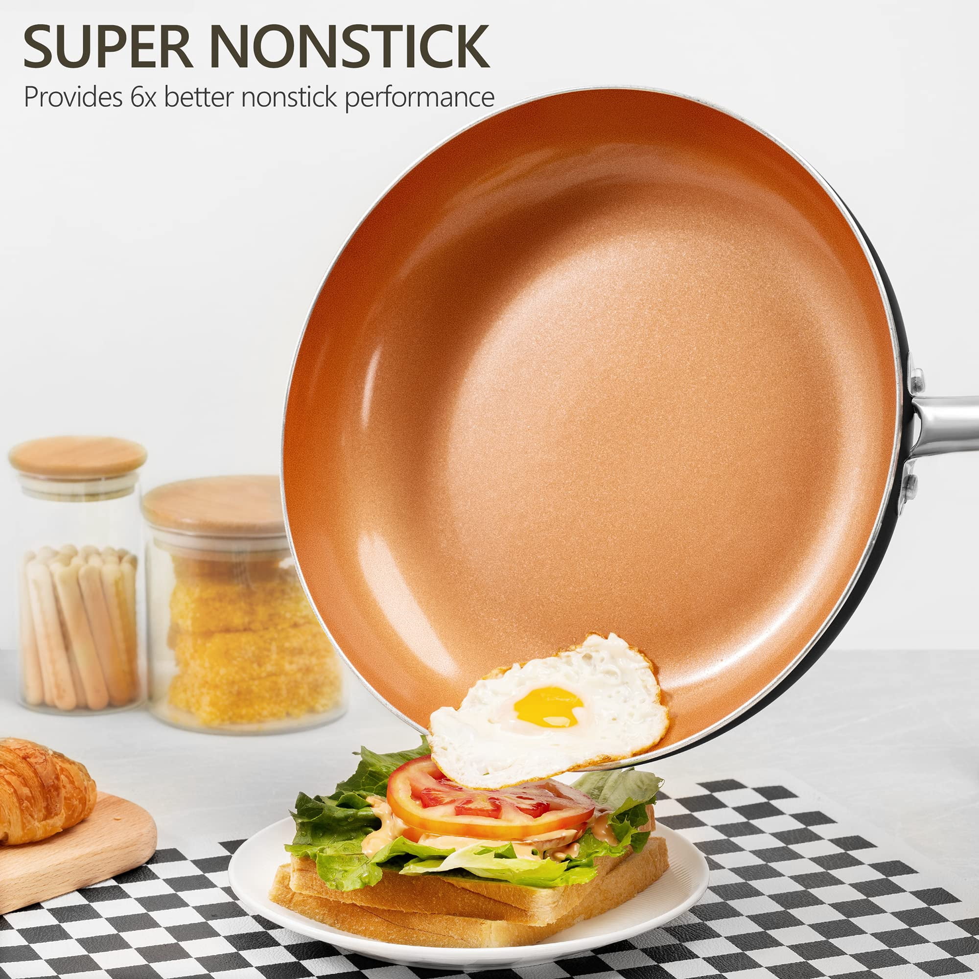 MICHELANGELO Nonstick Frying Pan with Lid, Copper 8inch