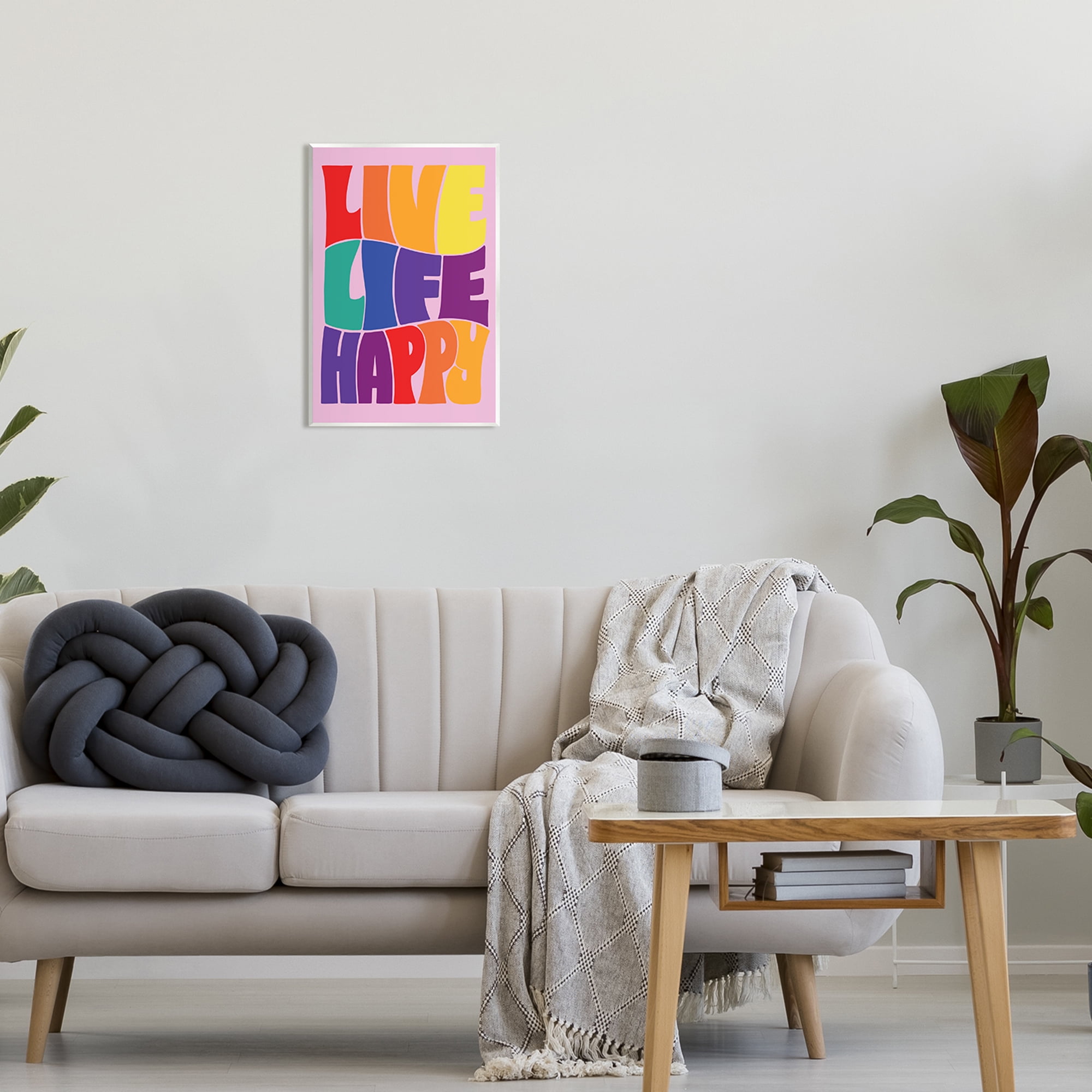 Stupell Industries Live Life Happy Rainbow Phrase Holiday Painting Unframed Art Print Wall Art