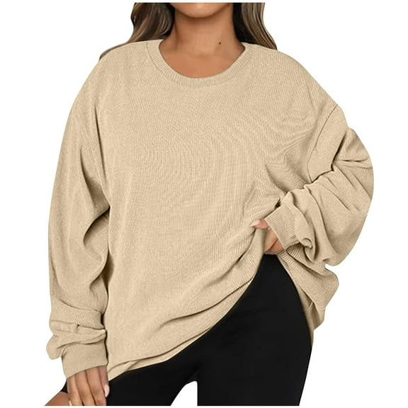 Titcea Sweatshirt for Women Oversized Solid Color Crewneck Long Sleeve Sweatshirts Loose Casual Pullover Sweaters