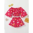 thumbnail image 3 of Faithtur Girls Two Pieces Clothes Outfit Off Shoulder Crop Tops + Shorts, 3 of 9