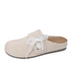 thumbnail image 2 of Willtoo Round Toe Backless Clog Mules for Women, Faux Suede Lace Bow Slip On Flat Slides, Adjustable Strap Casual Walking House Daily Shoes, 2 of 5