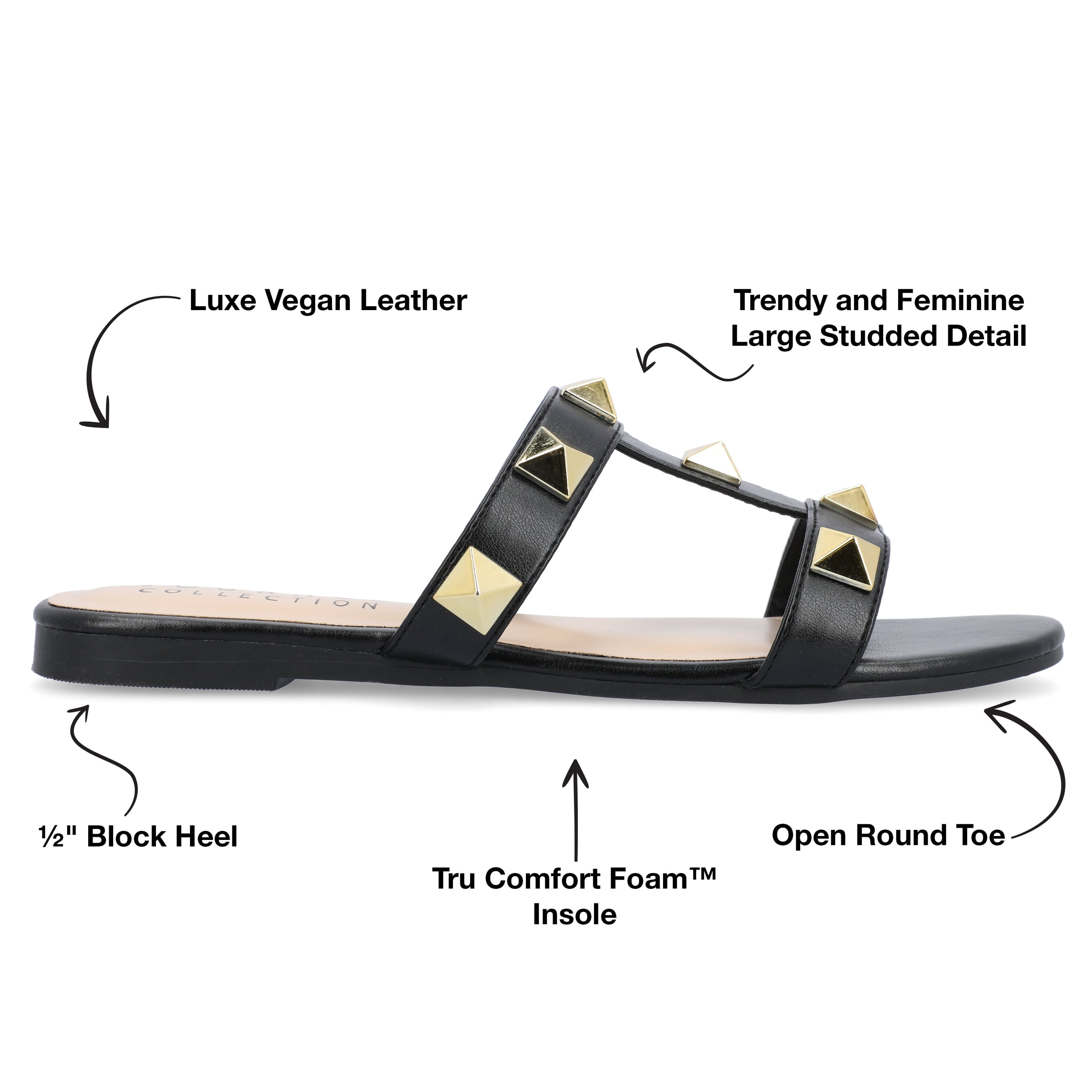 Journee Womens Kendall Studded Slide Flat Sandals