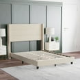 thumbnail image 3 of Emma + Oliver Modern Beige Channel Stitched Faux Linen Upholstered Full Platform Bed with Wingback Headboard and Wooden Support Slats; No Box Spring Needed, 3 of 11
